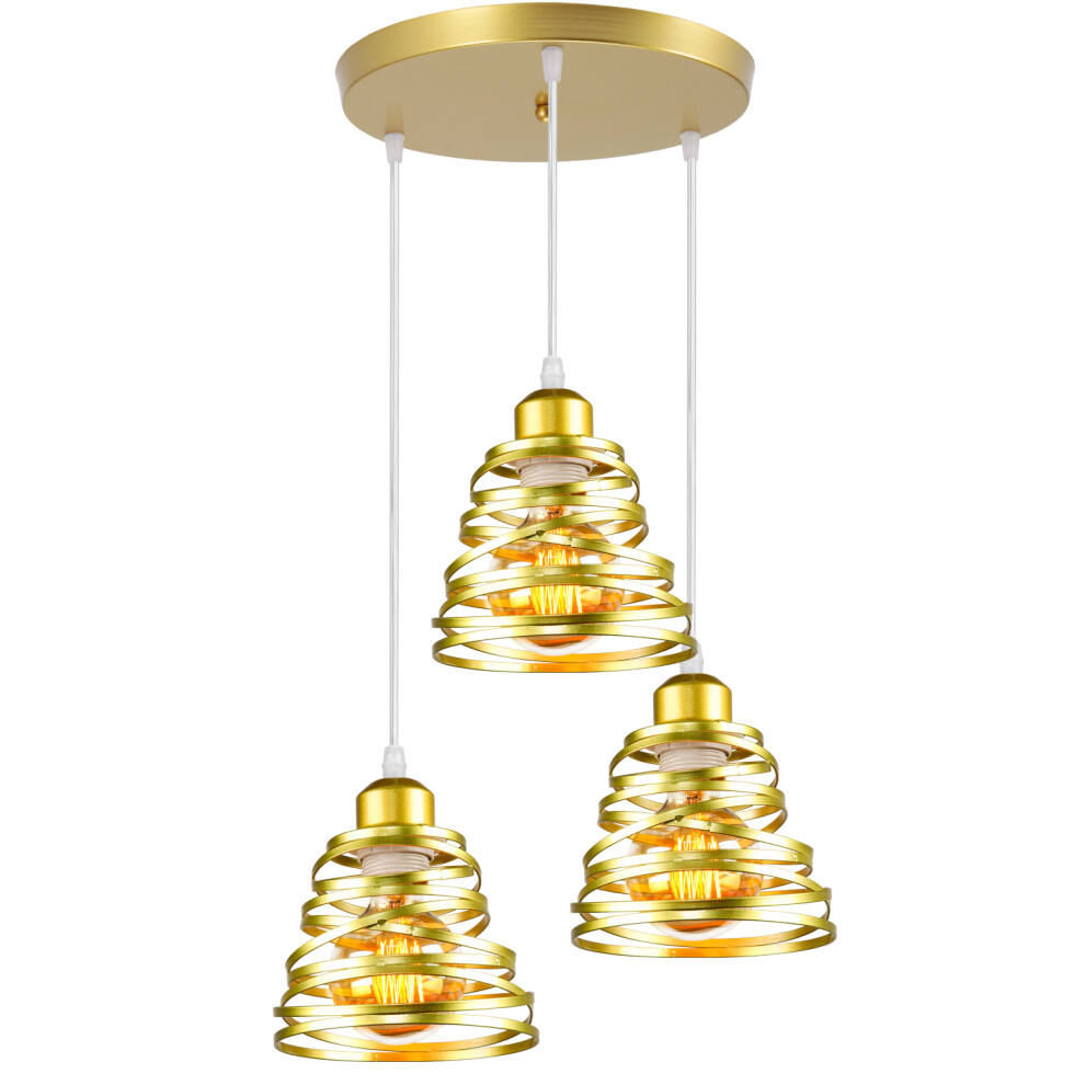3 Lumières Lustre D'Intérieur Plafonnier Rétro Moderne Suspension Luminaire Vintage Suspension Lustre en Métal Or, Pour Chambre À Coucher, Bureau