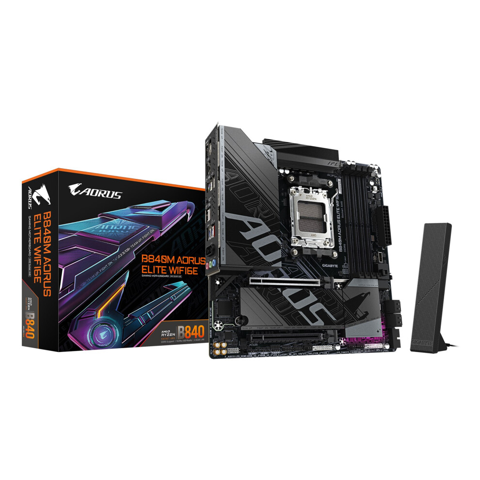 Gigabyte B840m Aorus Elite Wifi6e Motherboard - Amd Ryzen 9000 Cpus, 10+2+2 Phases Vrm, Up To 8200Mhz Ddr5(O.c), 2Xpcie