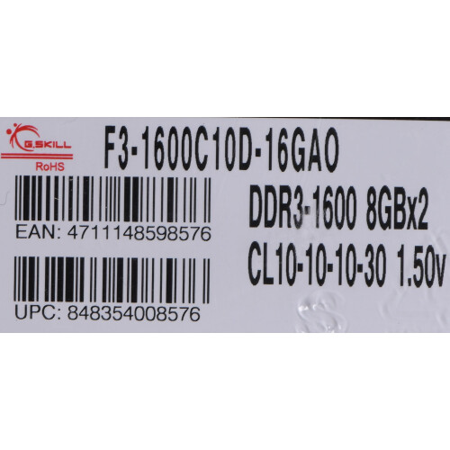 G.Skill G.Skill 16GB PC3-12800 Kit memory module 2 x 8 GB DDR3 1600 MHz
