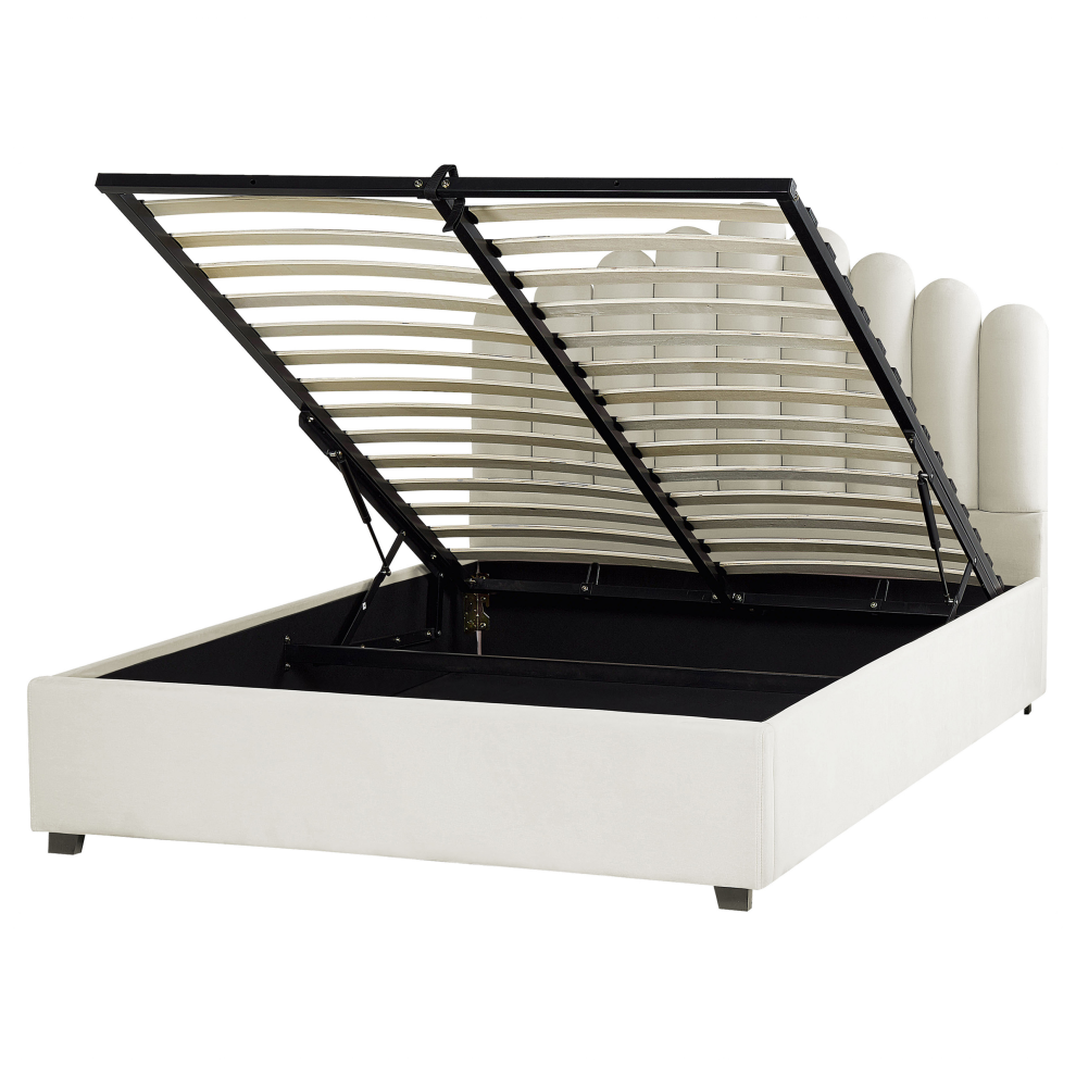 Ottoman Bed Velvet VINCENNES 160 x 200 cm (EU King Size) Off-White