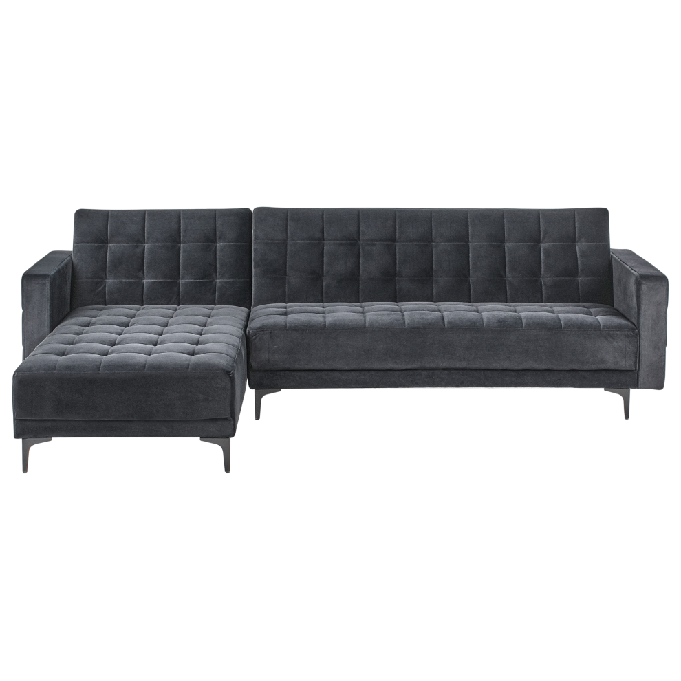 Modular Corner Sofa Bed 4 Seater ABERDEEN Velvet Black Right Hand