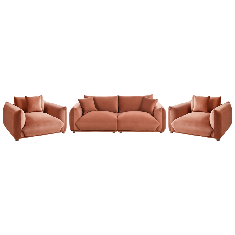 Living Room Set 5 Seater LUVOS Velvet Golden Brown