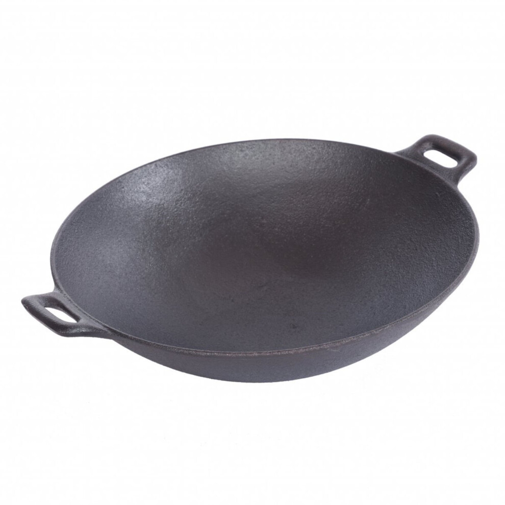 Oypla 30cm Cast Iron Non Stick Wok Skillet Frying Cooking Pan