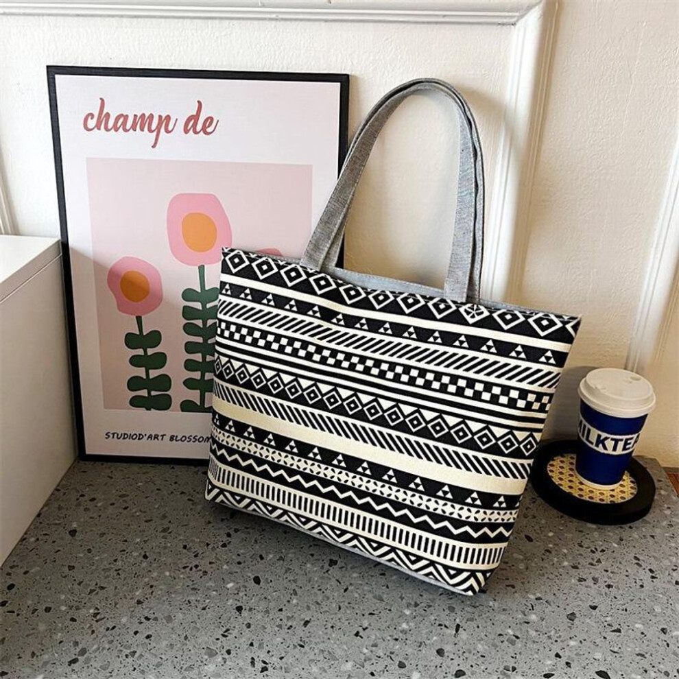 (black, Square) Retro Canvas Tote Bag - Extra Large Printed Handbag For Women, Singapore, Malaysia, Thailand