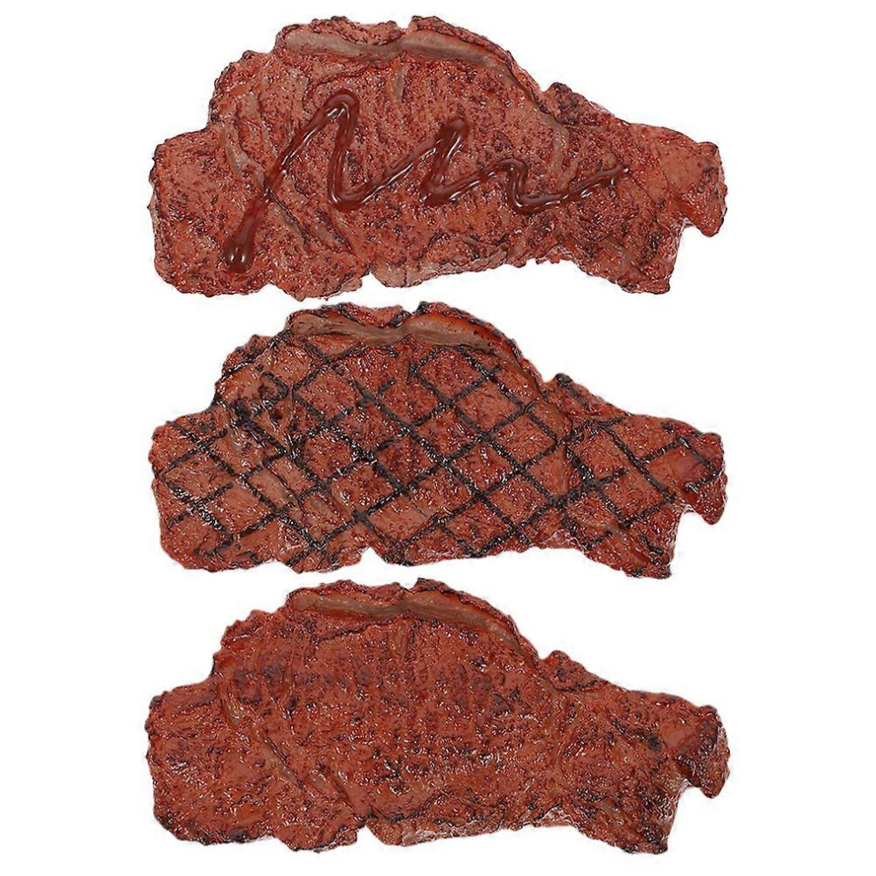 (As Show, One Size) 3Pcs Simulated Steak Model Fake Steak Photo Prop Lifelike Steak Model Showcase Fake Steak Prop 4069016298241