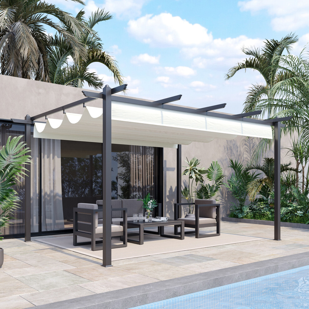Outsunny 4 x 3(m) Aluminium Pergola Gazebo Garden Shelter w/ Retractable Roof