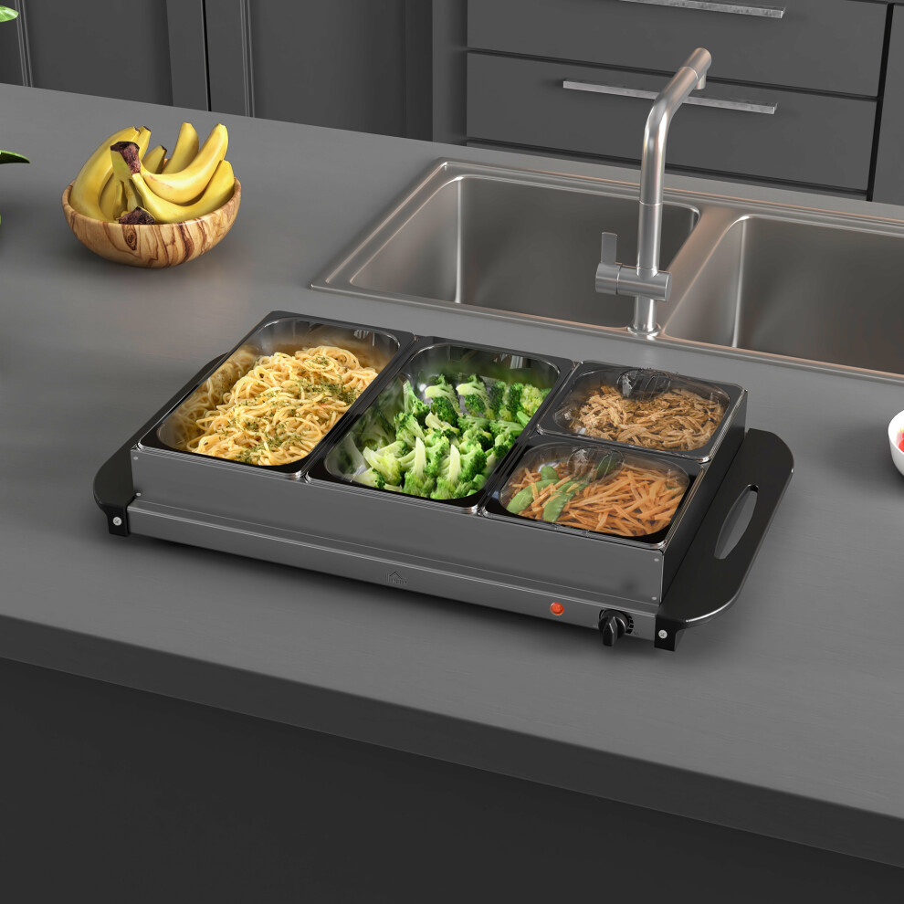 HOMCOM 4 Tray Electric Food Warmer Buffet Server with Adjustable Temp 300W