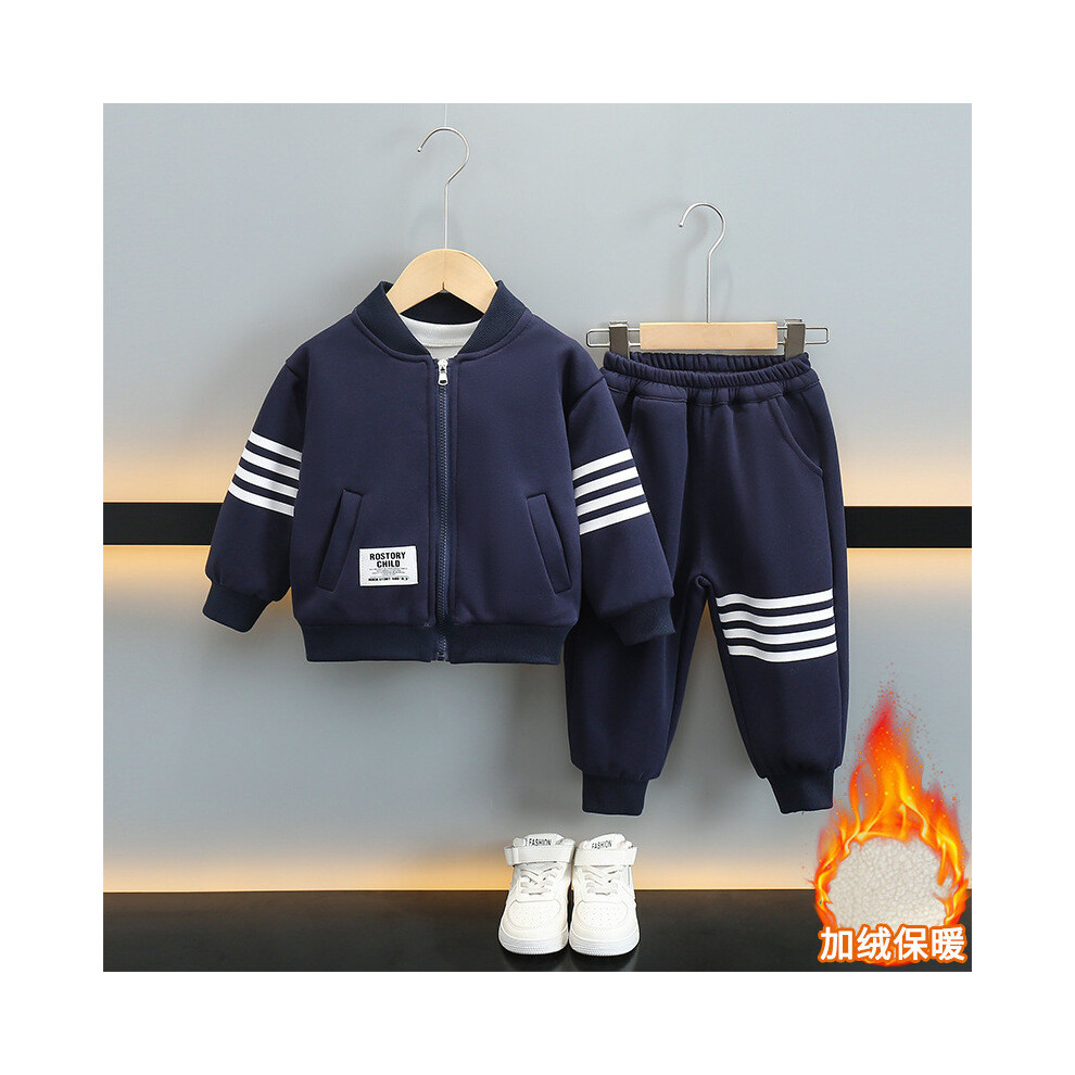 (Navy, 130cm) Boys Classic Warm Cotton Fleece Outfit Two Piece Set Perfect For Fall Winter And-image-OPC-PGVQ6JF-NEW