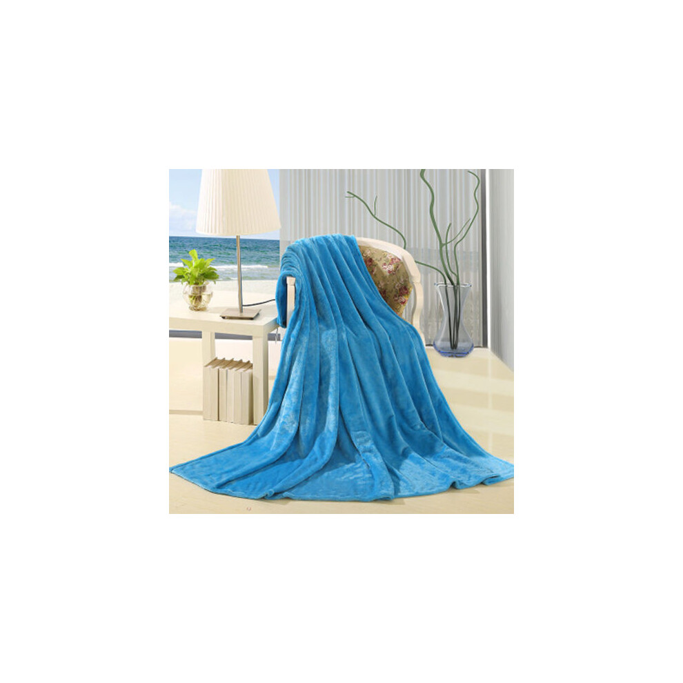 (Sky Blue) Warm Soft Super Solid Warm Micro Plush Fleece Blanket Throw Rug Sofa Bedding 1pc