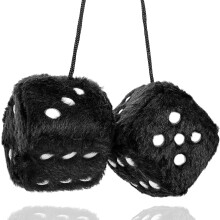 (Black) 1 Pair Retro Square Mirror Hanging Couple Fuzzy Plush Dice with Dots for Car Interior Ornament Decoration