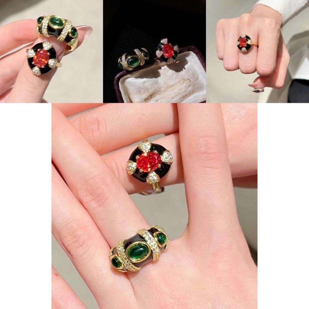 Ruby And Luxurious Crystal Geometric Ring For Women Unique Vintage Fashion Accessory Gothic-image-OPC-PGVQWFK-NEW