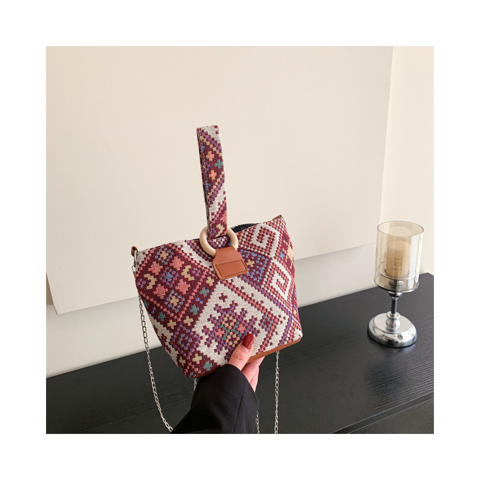 (Red) Urban Canvas Trendy Embroidered Bucket Bag Fashionable Mini Chain Bag-image-OPC-PGVQXPP-NEW