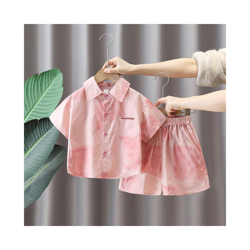 (Pink, 120) Chic Boys Summer Apparel Short Sleeve Shirt Set Stylish And Outfit Cotton Comfortable-image-OPC-PGVR5CN-NEW