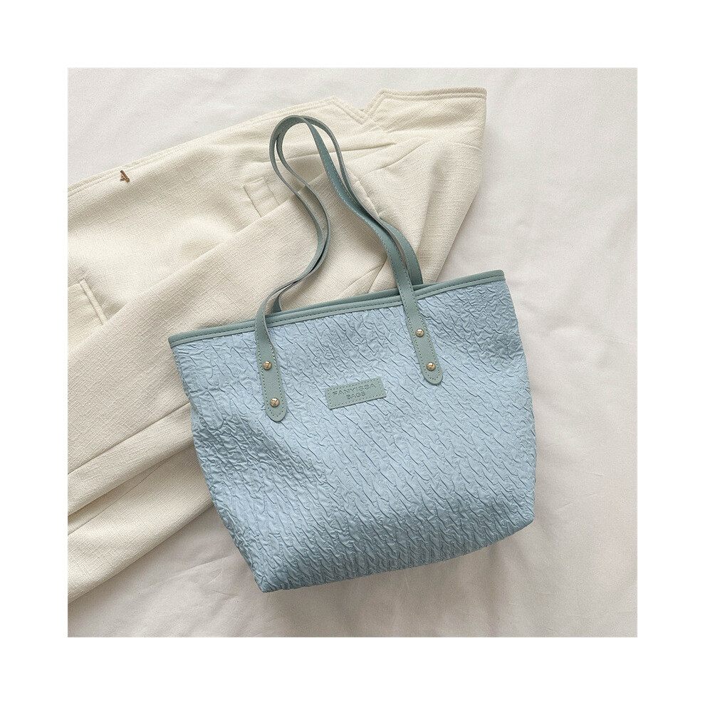 (Blue) Chic Canvas Crinkled Handbag With Zipper Closure In White Black Blue Pink Green-image-OPC-PGVRFBV-NEW