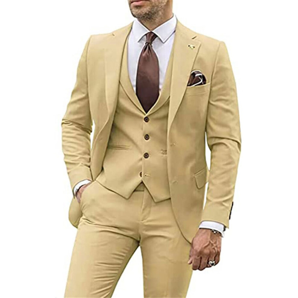 (xiangbingse, XL) Men Suits 3 Piece Slim Fit Single Breasted Two Buttons Wedding Business Tuxedo Suit Blazer Waistcoat Trousers-image-OPC-PGVRHZY-NEW