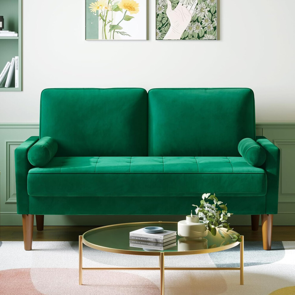 (Green) 2 Seater Loveseat Sofa Velvet Couch-image-OPC-PGVQT75-NEW