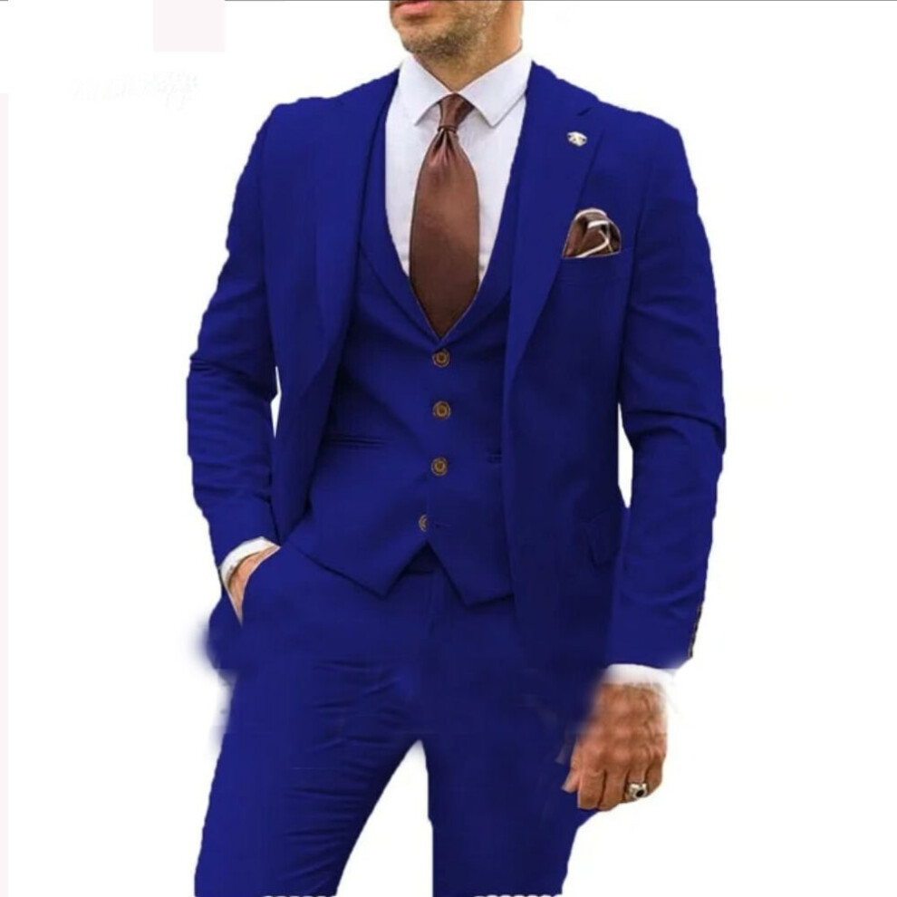 (royal blue, XXXXL) Men Suits 3 Piece Slim Fit Single Breasted Two Buttons Wedding Business Tuxedo Suit Blazer Waistcoat Trousers-image-OPC-PGVRNRG-NEW