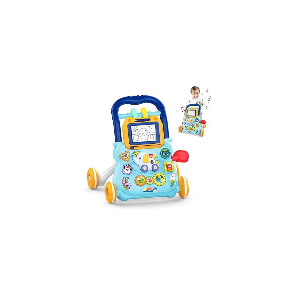KalaDuck Sit to Stand Baby Walker, Baby Push Along Toys with Music and Drawing Board, Early Educational Activity Centre