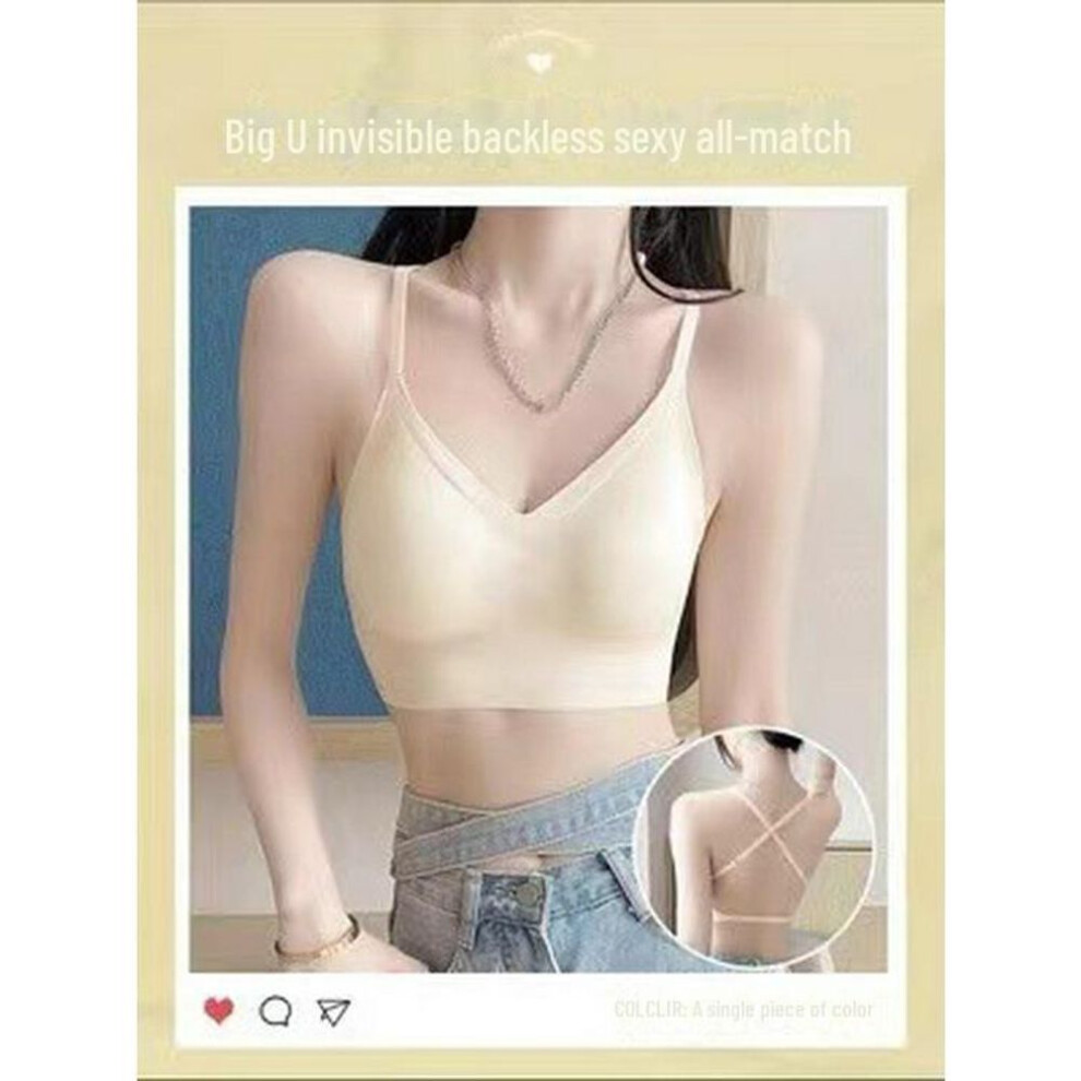 (as the picture, L size 36/80ABC cup) Seamless U-shaped Backless Bra With Chest Pads For Small-chested Women - 2022 Style