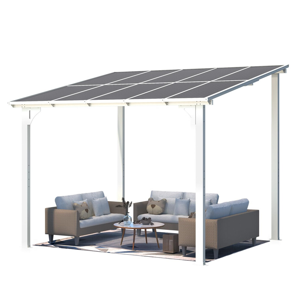 (2.4m x 3m - White) YODOLLA Aluminium Gazebo Hardtop Lean to Pergola