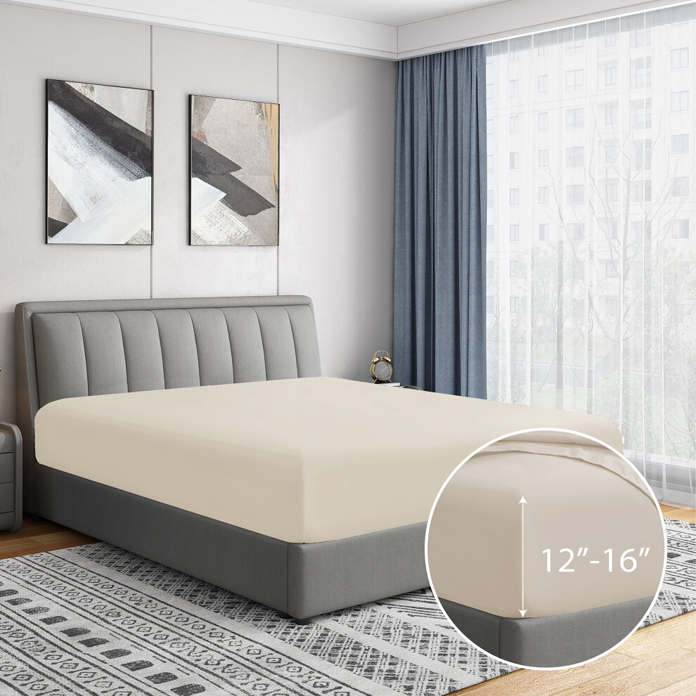 Drap-housse simple Cathay Home de luxe, infroissable et résistant à la décoloration, en microfibre ultra douce double brossée, 14 pouces, poche s