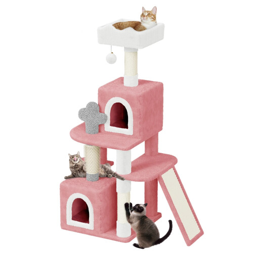 (Pink) 131cm Multi-Level Cat Tree Kitten Scratching Post Climbing Cat Tower Cat Bed 2