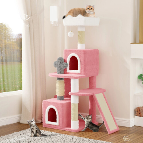 (Pink) 131cm Multi-Level Cat Tree Kitten Scratching Post Climbing Cat Tower Cat Bed