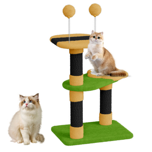(Green) Bees Vibrant Colors Cat Tree Playful Design Cat Tower