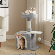 (Light-Grey) 70cm Cat Tree Tower with Sisal Scratching Post, Kitten Bed, Cushion & Ball Toy-Pet Activity Center