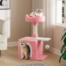 (Pink) 70cm Cat Tree Tower with Sisal Scratching Post, Kitten Bed, Cushion & Ball Toy-Pet Activity Center