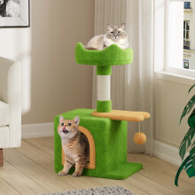 (Green) 70cm Cat Tree Tower with Sisal Scratching Post, Kitten Bed, Cushion & Ball Toy-Pet Activity Center