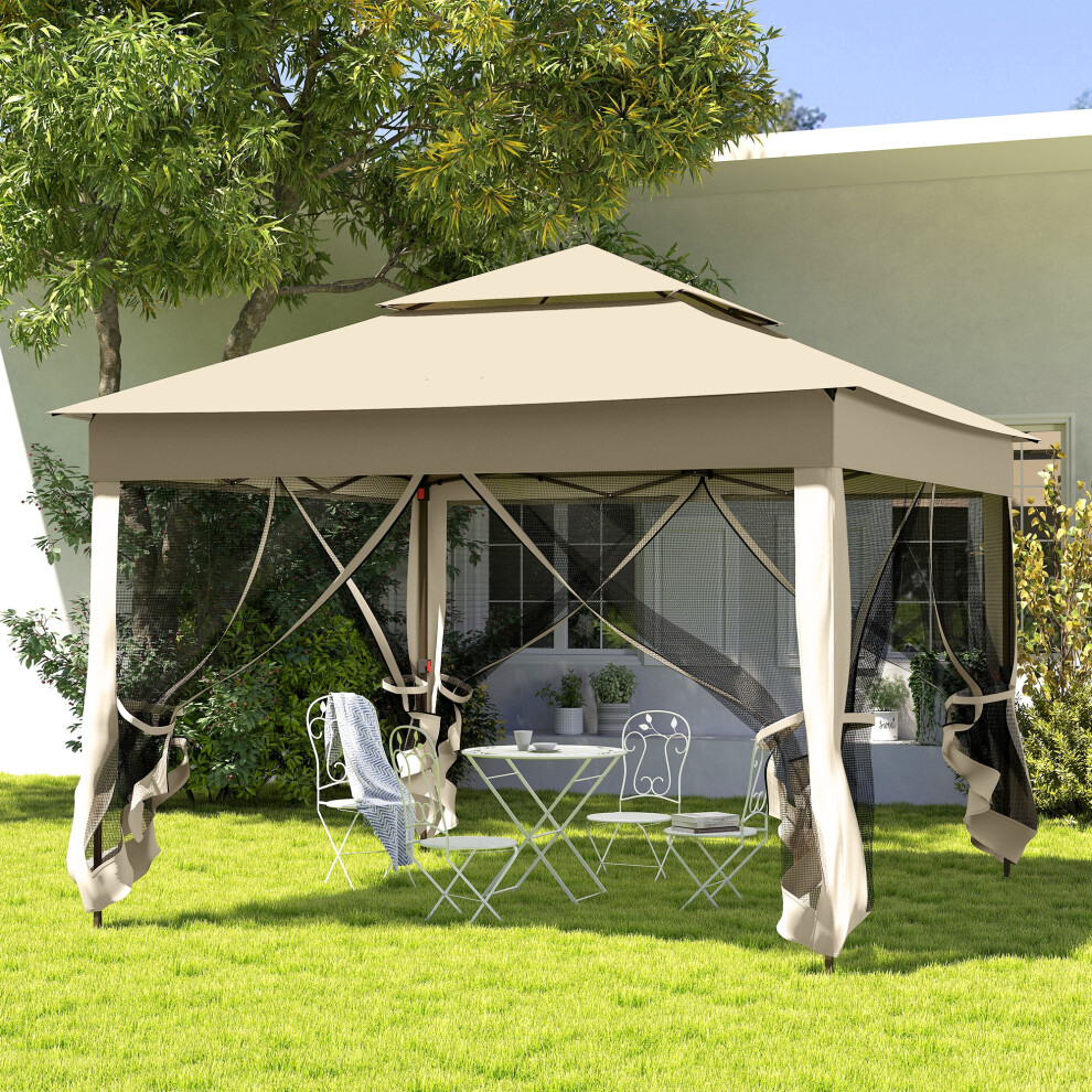 Outsunny Garden Folding Tent Heavy Duty Pop Up Gazebo for Party Cream