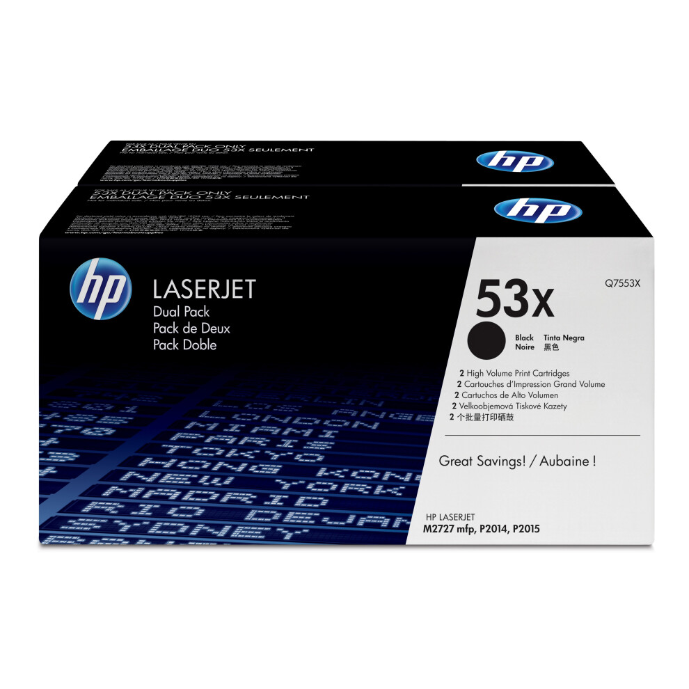 HP 53X pack van 2 originele zwarte toners met hoge capaciteit voor LaserJet (Q7553XD) voor HP LaserJet M2727/P2014/P2015