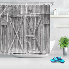(D,150x180cm)3D Druck Stoff Rustikal Holz Duschvorhang Set Wasserdicht Schimmelfest Badezimmer