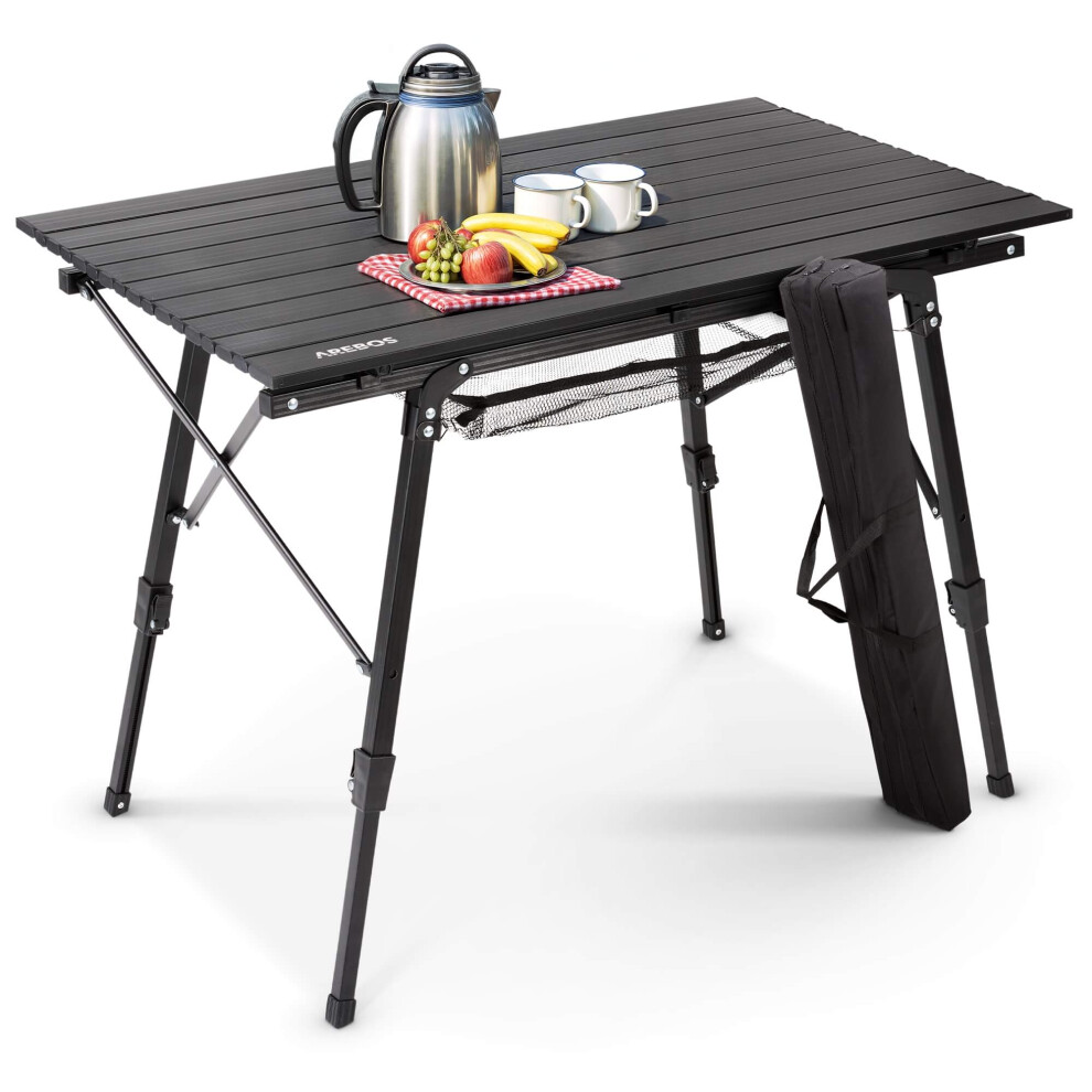 AREBOS camping table 90 x 51.5 cm | folding table | height adjustable 47-69 cm | camping accessories | foldable | travel table | carrying bag | black
