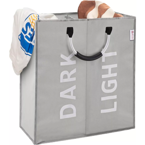 Double Basket Light Grey Large Laundry Washing Bag Basket Storage Bin Dirty Clothes Storage Handle Hamper 1
