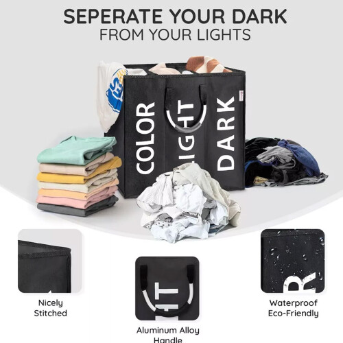 Black Laundry Basket Double Hamper Large Washing Clothes Storage Bin 1