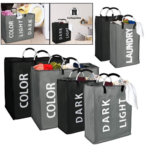 Black Laundry Basket Double Hamper Large Washing Clothes Storage Bin 2