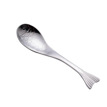 (As show, One size) Fish Shape Soup Spoon Stainless Steel Spoon Stainless Steel Soup Ladle Fish Dinner Spoon (S)