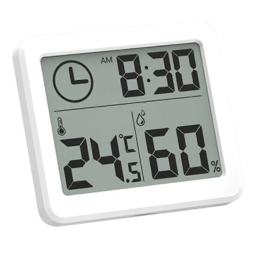 White (As Show, One Size) Ultra-Thin Indoor Thermometer Hygrometer With Clock For Home Office Baby Room (White)