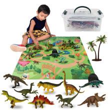 Realistische speelset met dinosaurusspeelgoedfiguren, speelmat en bomenset