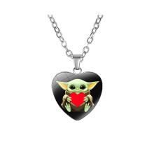(01) Schattig Baby Yoda hart hanger ketting sieraden kinderen trendy