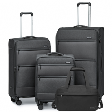 (Black, Suitcase+Duffel Bag) KONO 4PC Soft Shell Travel Set 3 Suitcase And 1 Duffel Bag