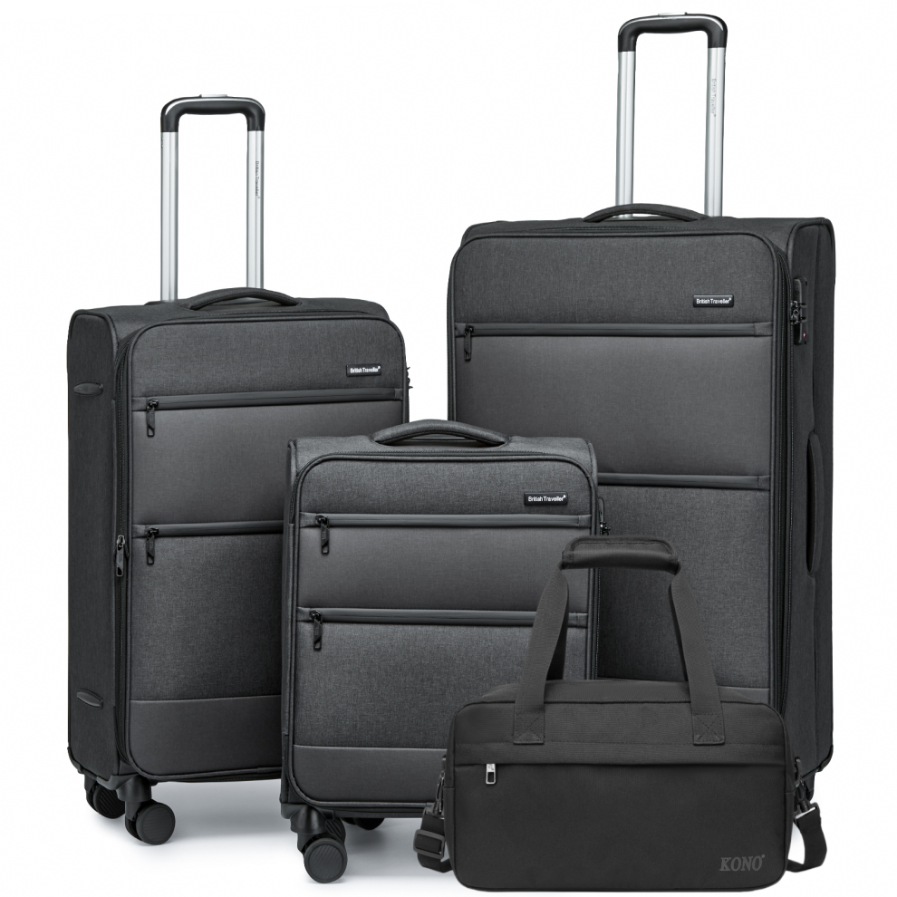 (Black, Suitcase+Duffel Bag) KONO 4PC Soft Shell Travel Set 3 Suitcase And 1 Duffel Bag-image-OPC-PGVWSH9-NEW