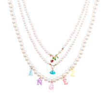 (Angel Rose Mushroom) Prachtige gelaagde parelhart en engel-hangerketting Modieus geometrisch