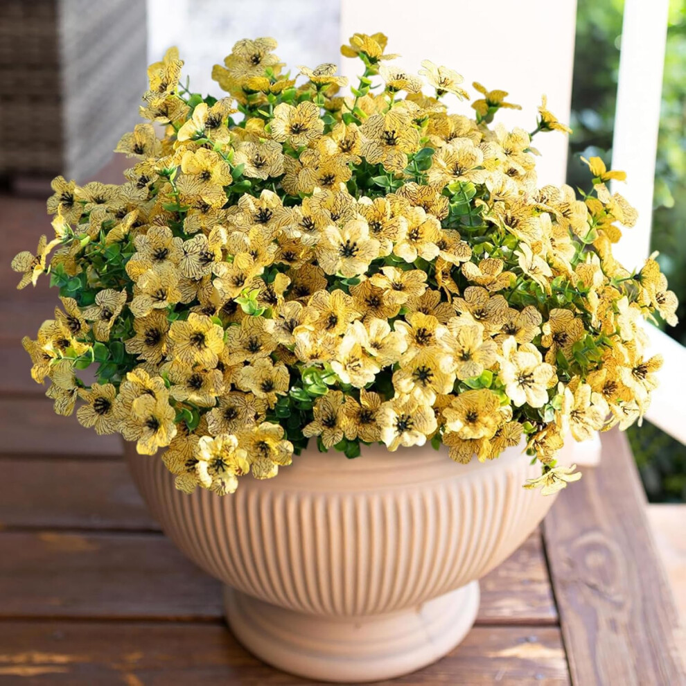 (Yellow) Artificial Flowers for Outdoor Indoor Garden Home Decoration, Faux Flower Daisy with Eucalyptus Leaves Fake Plants Greenery Patio, 12 Bundles