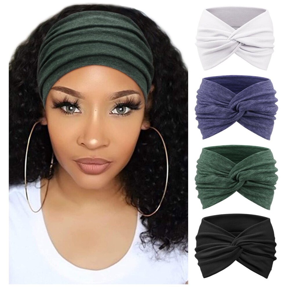 DRESHOW Bandeaux extra larges pour femmes, turban en coton nou   , bandeau antid   rapant, accessoires pour cheveux boh   mes pour le sport et le yoga