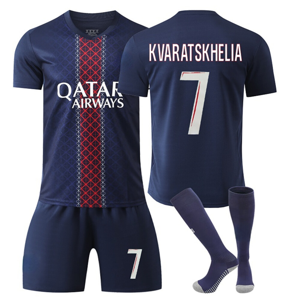(22) Meiying 25/26 The Parisians Blue Home Football Activewear No #7 Kvaratskhelia Fans Football Training Shirt For Kids And Adult