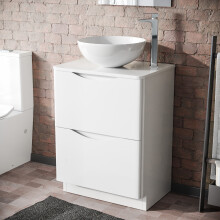 Nes Home White 600mm Bathroom Freestanding Vanity Unit With Round Ceramic Countertop 420mm Basin