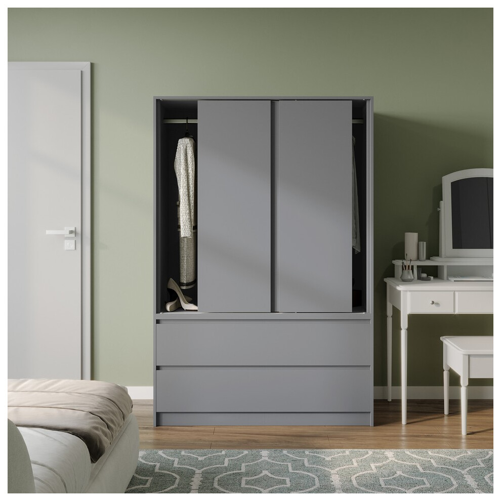 Urbn Living (Grey With Grey Drawers) 180Cm 3 Sliding Door 4 Drawer Wardrobe Clothes Storage Hanging Rail Bedroom